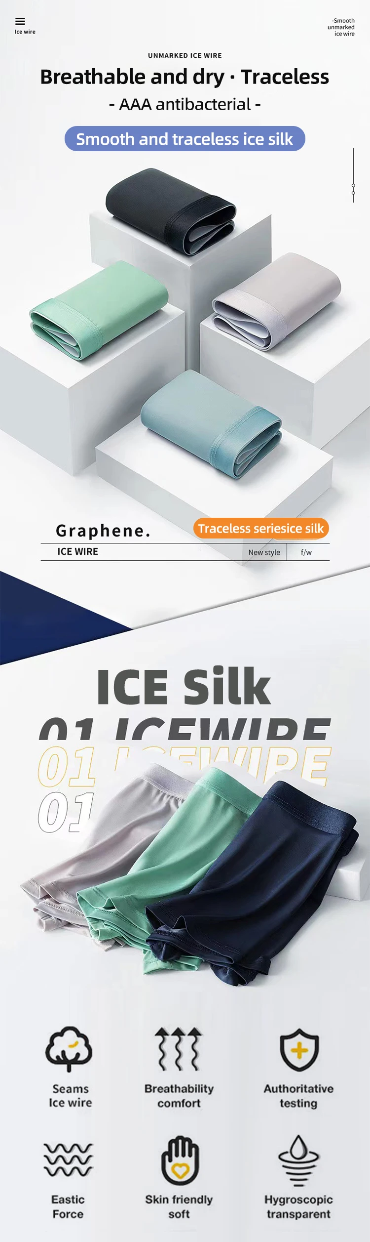 Description Picture 6 of item4 Pieces Men Boxer Shorts Underpants Underwear 4 Color Mixing XL XXL 3XL Ice Silk Smooth Cool Ventilate Fashion Fitness Sports