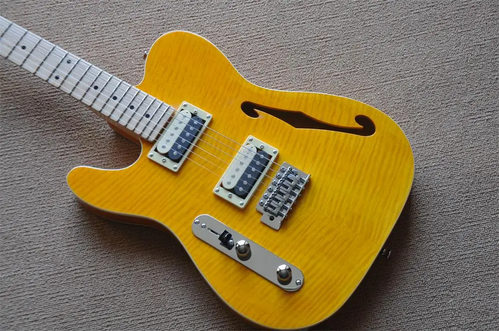 Semi hollow TL guitar Left hand natural maple transparent yellow