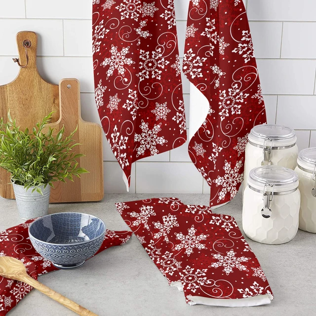 Christmas Snowflake Texture Red Kitchen Towel Absorbent Dish Cloth  Tableware Towel for Kitchen Household Cleaning Tool - AliExpress