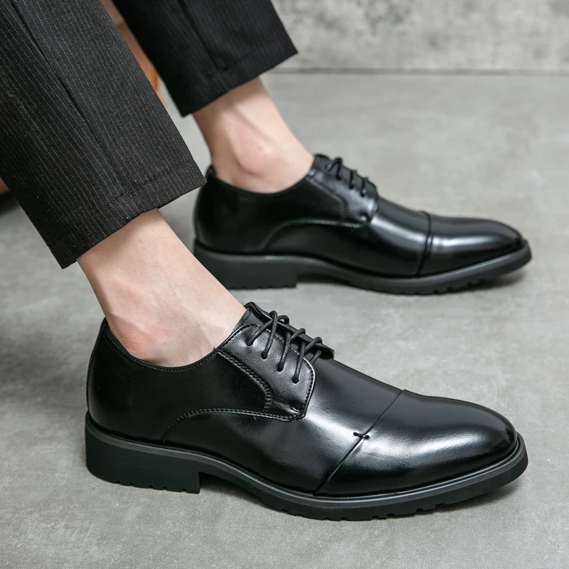 New Fashion Men's Business Leather Shoes British Style Shoes Work Office Oxford Black Dress Lace-up