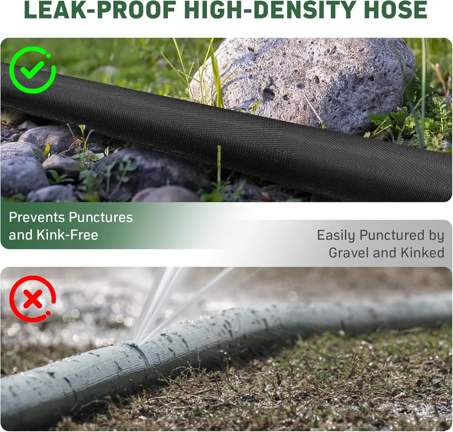 Lightweight garden hose 50ft coiled in a green lawn