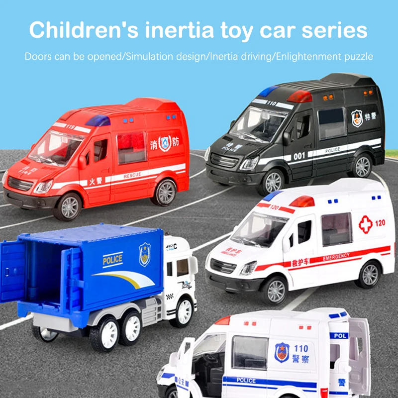 Fire Truck Hospital Rescue Ambulance Police Car ABS Cars Model Drop-resistant Openable Door Car Toys For Children Boys Gifts police fire pickups truck model 1 43 sound