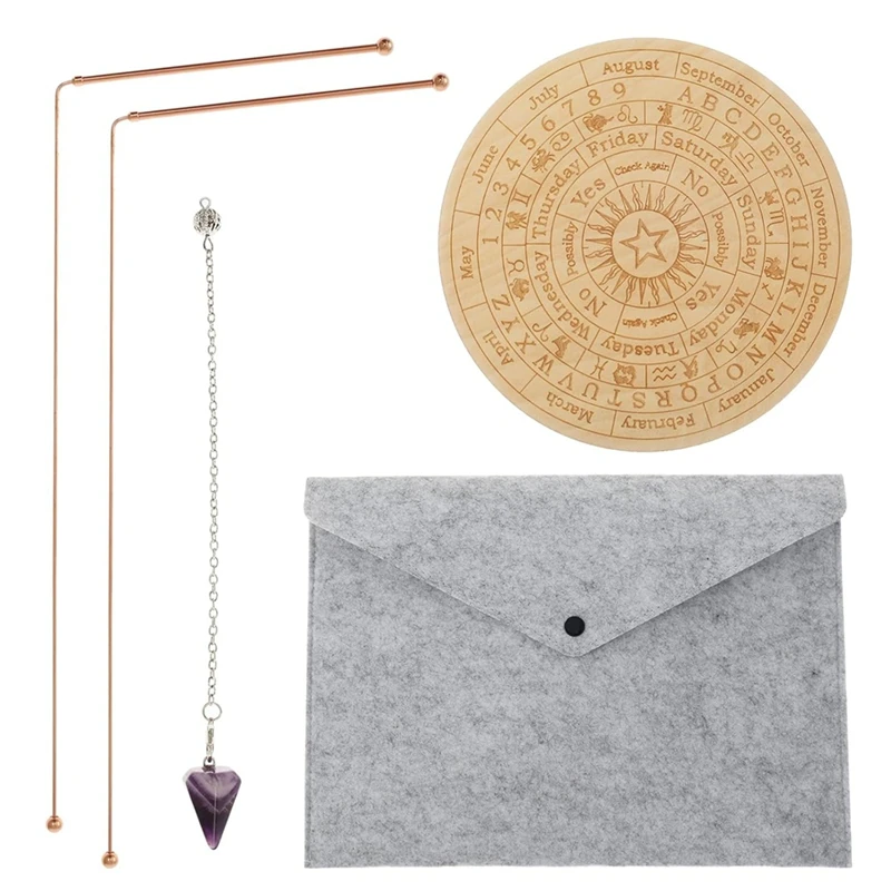 Pendulum Board Mat Kit Portable Divination Kit Pendulum Mat Copper Dowsing Rods & Divining Board Divining