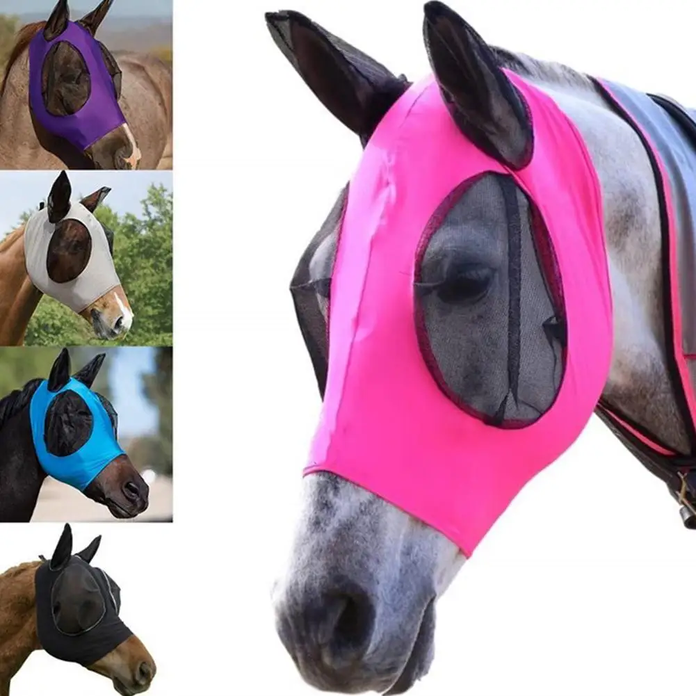 

New Multicolor Horse Masks Anti-Fly Worms Breathable Stretchy Knitted Mesh Anti Mosquito Mask Riding Equestrian Equipment