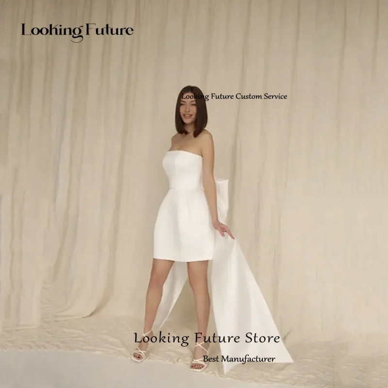Simple Mini Short A-Line Wedding Dress Satin Sleeveless Strapless Bridal Sexy Backless With Bow Lace Up Gown 2025 Customized 13 Sc2b4f0669f154939ad895fb2fae66720Y