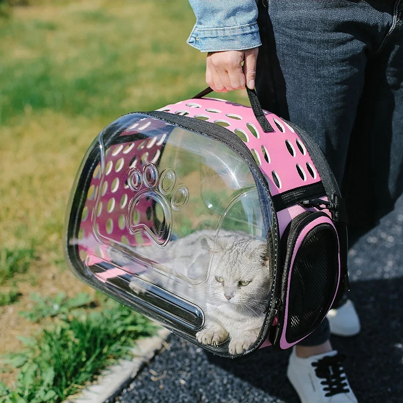 Transparante opvouwbare reistas voor huisdieren, draagbare, ademende draagtas, transparante rugzak voor katten, opvouwbaar en draagbaar - product feature