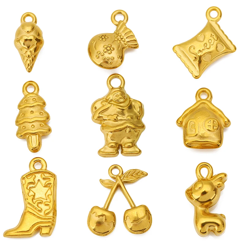 3pcs Stainless Steel Christmas Pendants Candy Santa Claus Xmas Tree Snow House Charms for DIY Jewelry