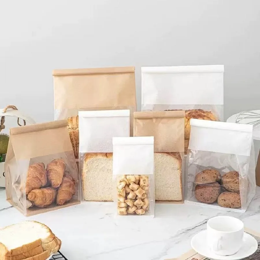 10 Pack Kraft Paper Bread Bags with Transparent Window – Oil-Resistant Toast, Cookie, a... - SKU KPBB1610 - UGI Packaging