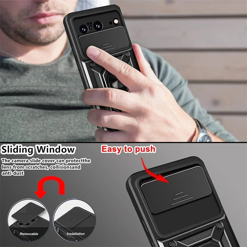 Military Grade Armor Phone Case with Camera Lens Protection and Magnetic Holder Ring Cover
