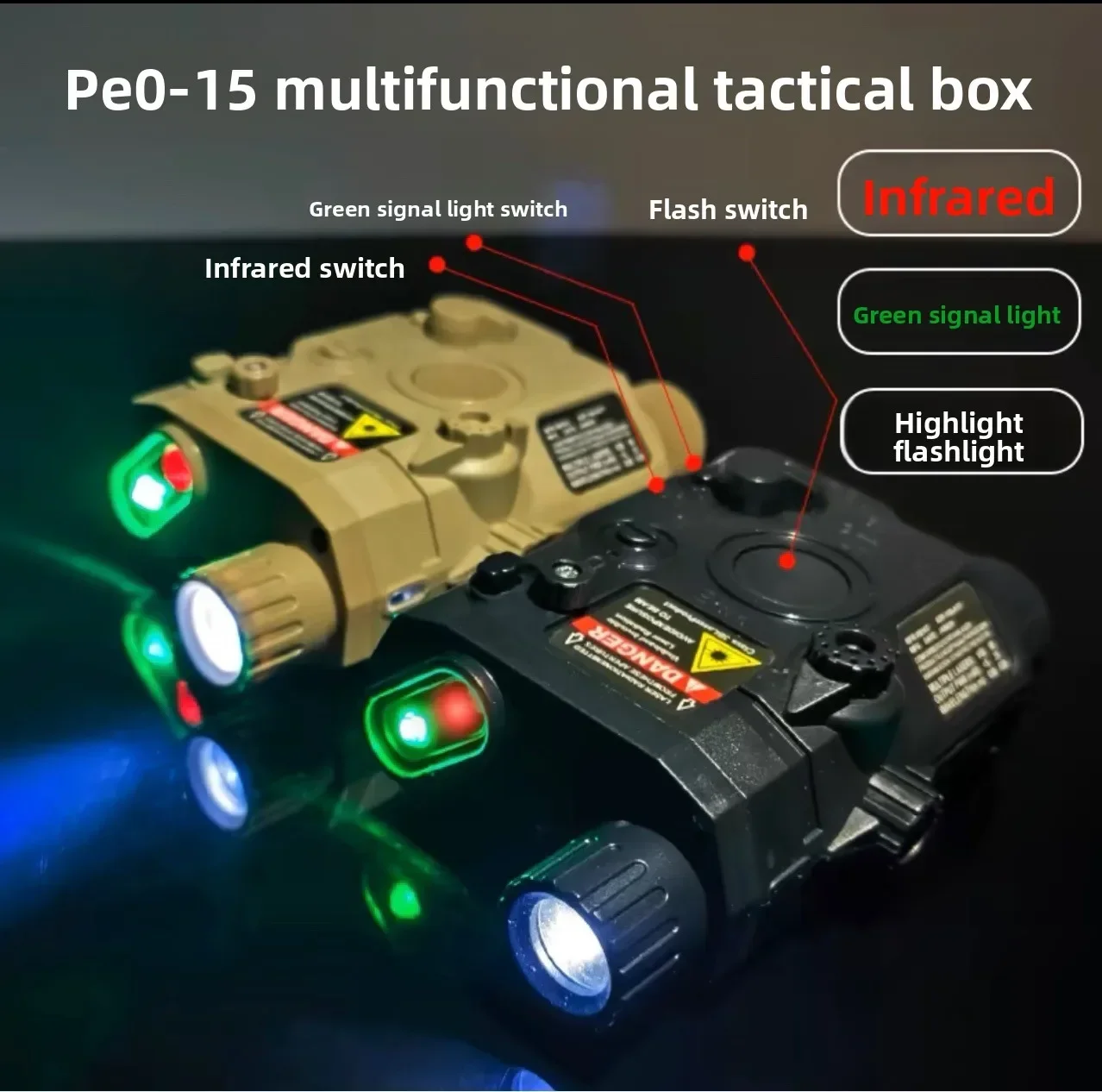 PEQ15 Multifunktionale Laserbox-Taschenlampe: Passend für 20-mm-Schiene, für Spielzeug-Airsoft-Waffen, Jagd, CS und Spiel, Anzeige – Detail 4