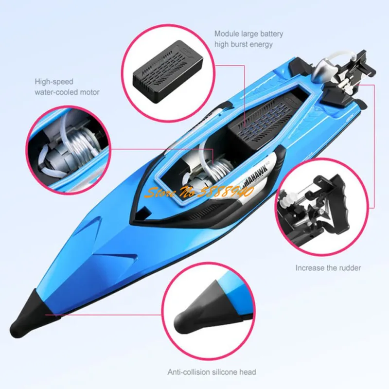 Bateau RC rapide 30km/h avec 2/3 batteries, jouet étanche pour enfants