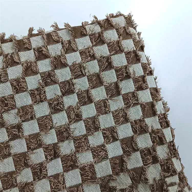 Color Cut Check Denim Jacquard Fabric Checkerboard Washed Twill Cloth Throw Pillow Luggage Garment Handmade Cloth