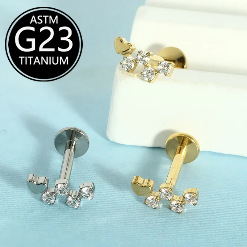 10pcs/lot F136 Titanium European and American Hot Selling Zirconia Inner Thread Lip Ring 1.2mm Cartilage Piercing for Daily Wear