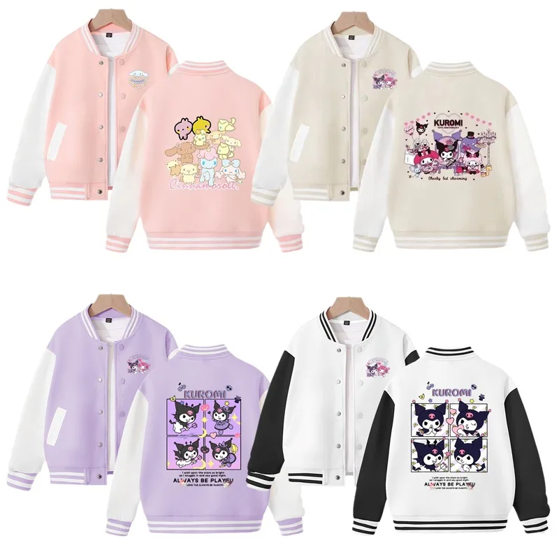 

Cartoon Sanrios Cinnamoroll Kuromi Children's Casual Baseball Jacket Kawaii Fashion Long Sleeve Sports Coat Clothing Kids Gift