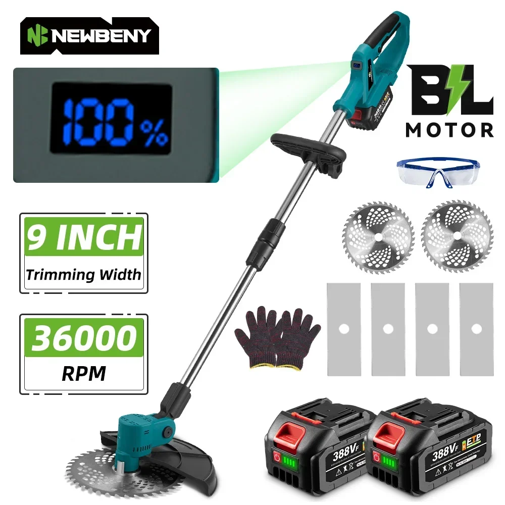 NEWBENY 9 Inch Brushless Electric Lawn Mower Digital Display Cordless Rechargeable Garden Weeding Tools Makita Battery Pin electric lawn mower
