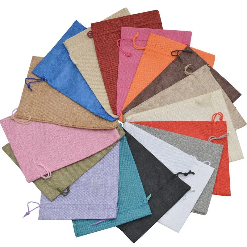 50 Pcs/lot Drawstring Linen Bags 7x9 9x12 10x14 13x18cm Wedding Party Christmas Gift Packaging Jewelry Pouches Customized Logo