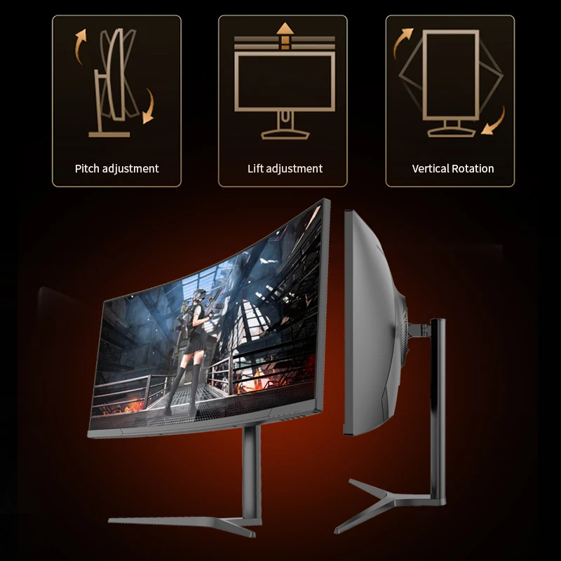 새로운 34인치 4K 75Hz 144Hz 165Hz 와이드 스크린 커브드 e스포츠 게이밍 모니터 가정용 사무용 비즈니스 LCD LED RGB 디스플레이 높이 조절 가능