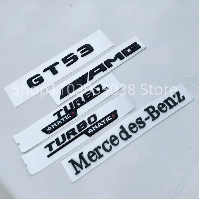 3D ABS Glossy Black GT53 Emblem Letters Turbo 4MATIC Fender Badge AMG Sticker For Mercedes-Benz GT53 AMG Accessories
