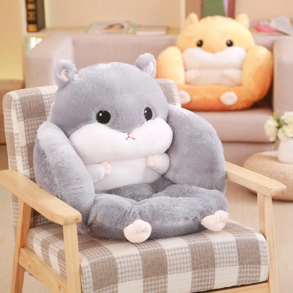 Cute Hamster Themed Plush Cushion with Half Surround, Backrest Cushion, Sofa Plush Cushion, Comfortable and Skin Friendly
