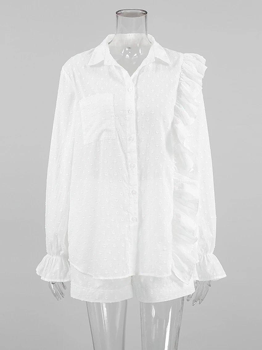 Mathaqiqi Loose Women Nightgowns Set Long Sleeve Sleepwear Turn-Down Collar Nightwear Shorts Casual Ladies Pajamas 2 Piece Suits