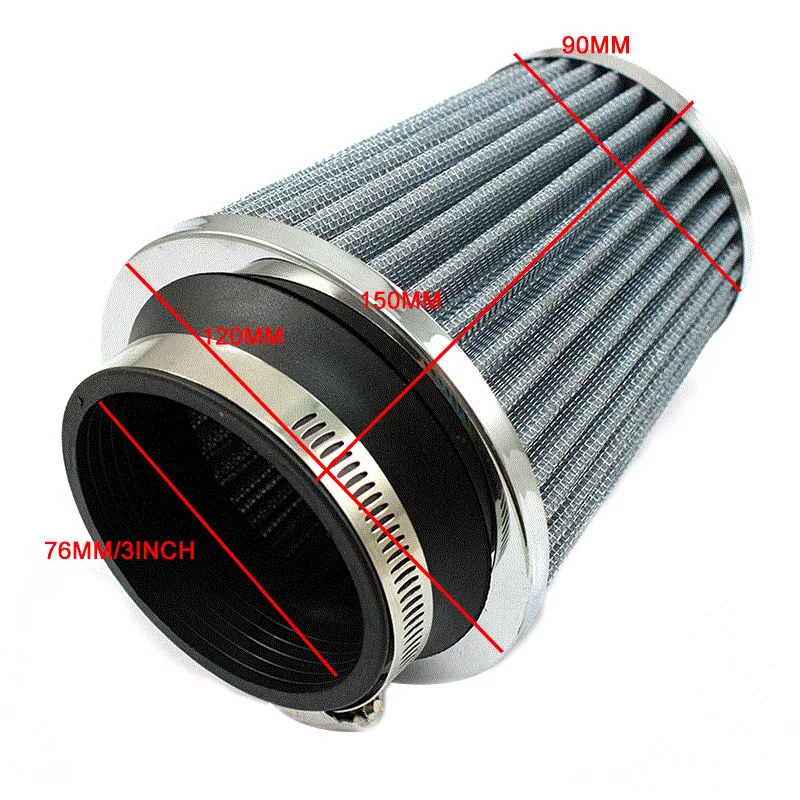 Universal Sports Car Air Filter 76mm 3 Inch H:90mm High Flow Car Cold Air Intake Filter Aluminum Non-woven Fabric Rustproof Air Filters Car Filter