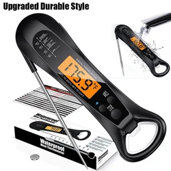 Instant Read Digital Thermometer with Backlight & Magnet - For Meat, Food, and Kitchen Use with Built - in Bottle Opener (Upgrade Black)
