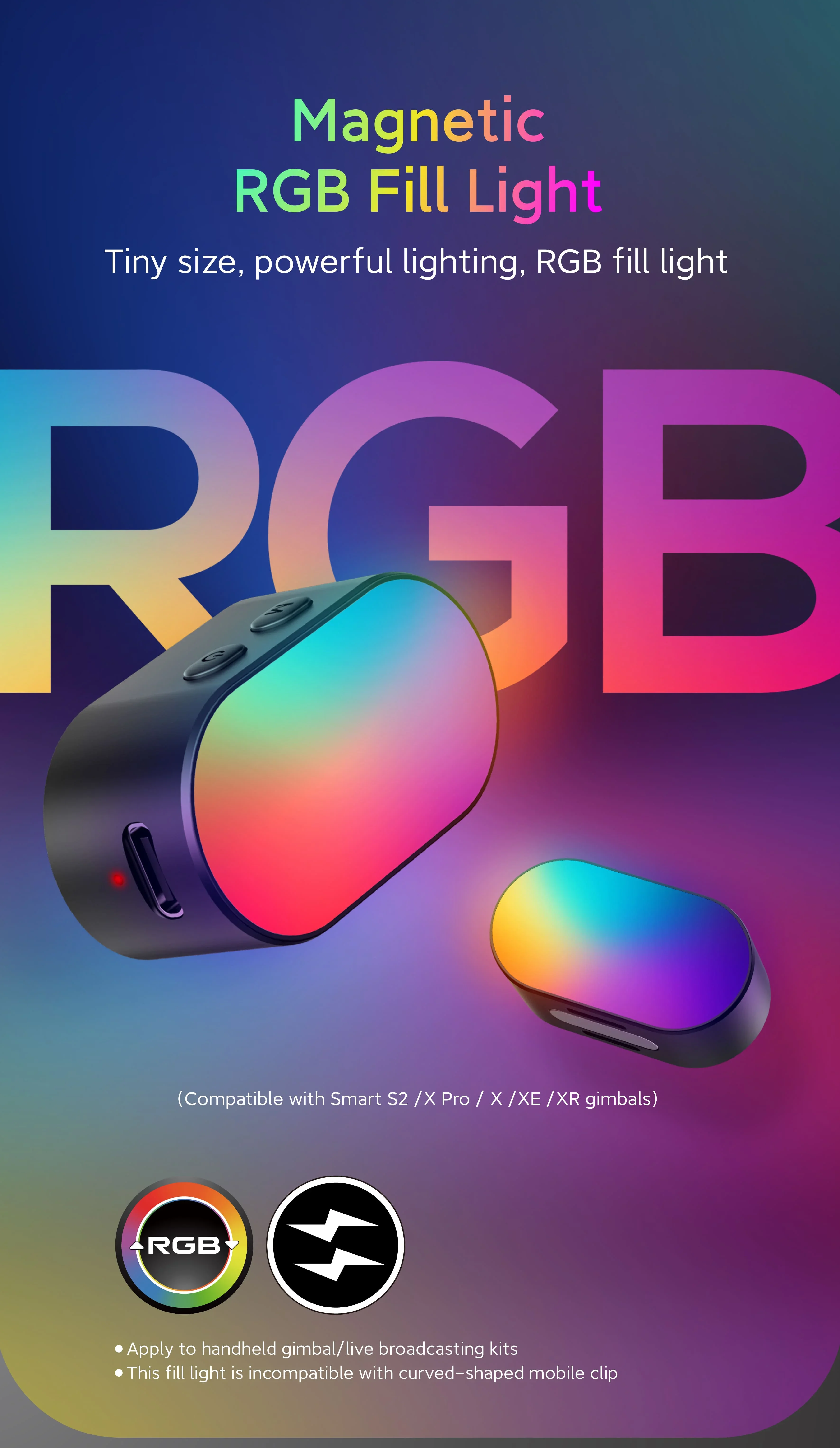 Description Picture 6 of itemAOCHUAN Smart XE 3-Axis Handheld Gimbal Stabilizer RGB Fill Light Face Tracking Phone Live Broadcast Tiktok Vlog Selfie Stick