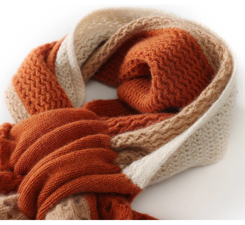 Neue 100% Kaschmir Herbst Winter Mode Gestrickte Farbe Block frauen Schal Kurze Warme Kreuz Vielseitig Hals Wärmer – Detail 20
