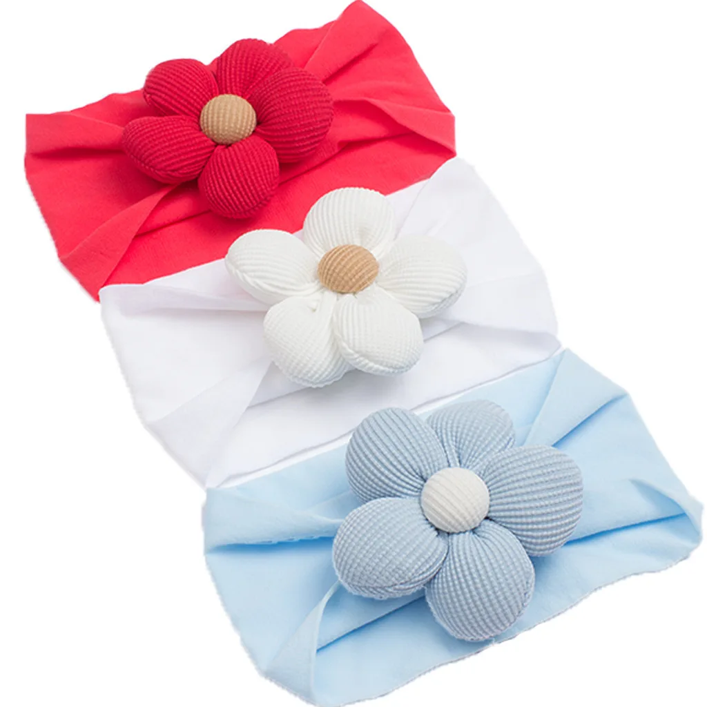 를 위한 새로운 단색 나일론 스트레치 헤어밴드, 어린이를 위한 귀여운 꽃무늬 헤어 액세서리