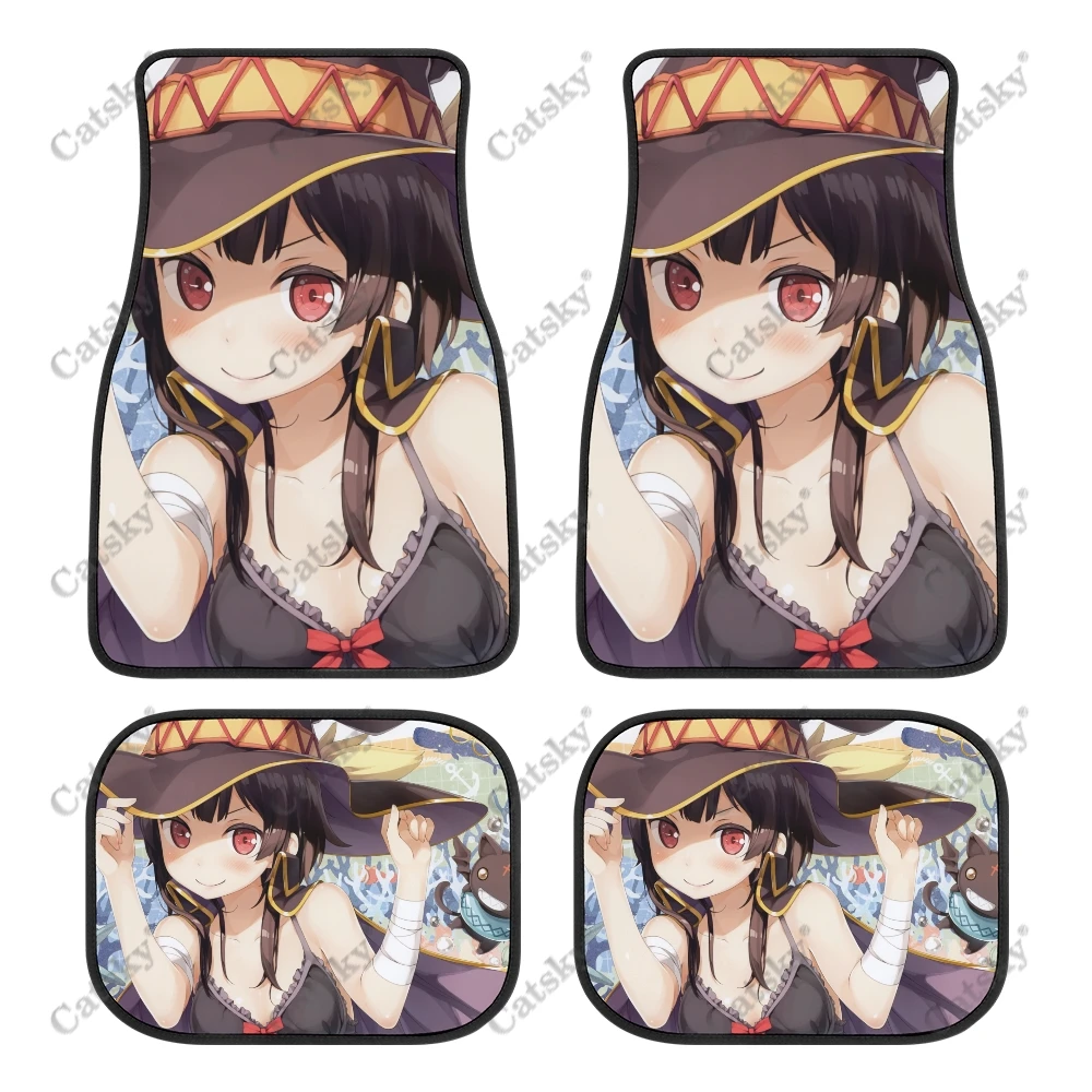 

Коврики для пола автомобильные с принтом аниме KonoSuba, 4 шт., высококачественные коврики, Нескользящие защитные коврики для пассажирского сиденья и заднего коврика