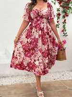 Plus Size Sweetheart Neckline Dress Floral Print with Ruffled Sleeves Feminine Elegant Summer Midi - Image 2