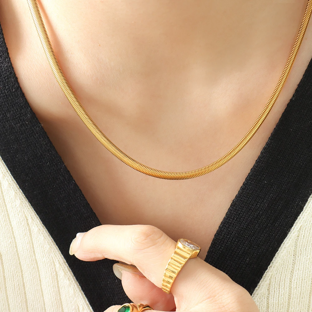 

Stainless Steel Snake Chain Necklaces For Men Women HipHop Jewelry 18K Gold Plated Long Choker Chains Necklaces Waterproof