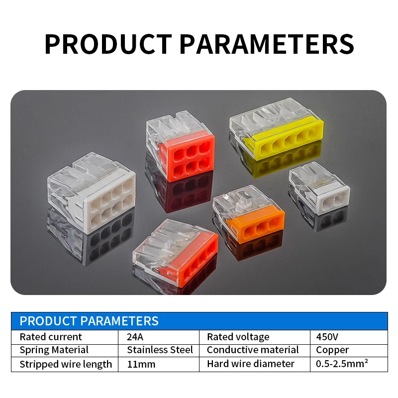 Electrical Wire Connector JINH 100 Pcs CMK 20 Mini Quick 2/3/4/5/6/8 Ports Terminal Block Hard Stainless Easy Push-In