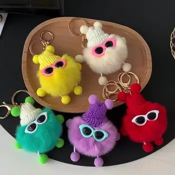 سلسلة مفاتيح قطيفة مقلدة ملونة ، قلادة شعر أرنب قزم ريكس ، كرة فحم ، قلادة حقيبة إبداعية لطيفة 2