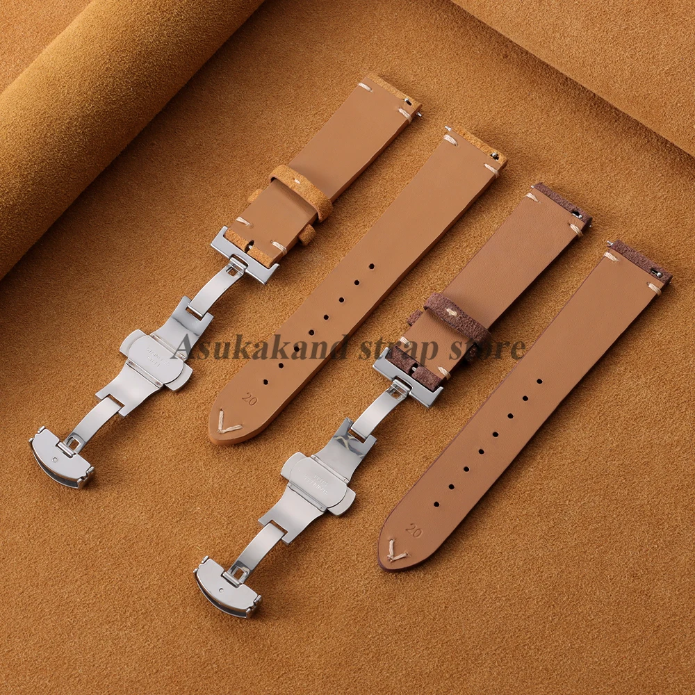 Quick Release Suede Calfskin Watch Strap with Butterfly Buckle
