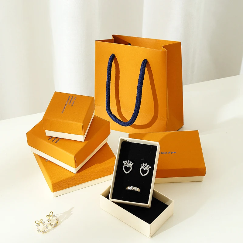 Ring Earring Necklace Bracelet Thicken Paper Jewelry Box Orgabizer High-Grade Orange Gift Jewelry Packaging Box Wholesale luxury full set elegant necklace bracelet ring earring jewelry set