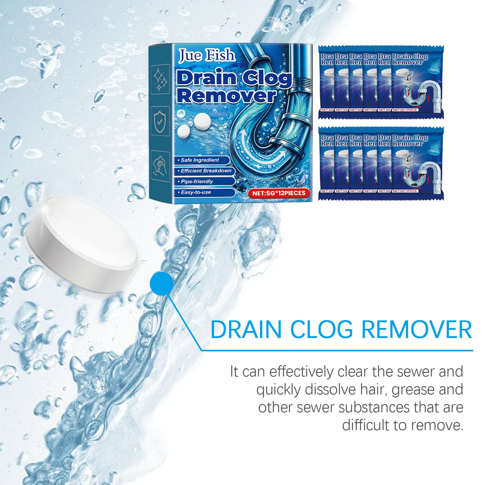 Pipe Cleaner Tablets Garbage Disposal Cleaner Foaming Drain Odor Eliminator Pipe Channel Deodorant Kitchen Drain Cleaning Agent
