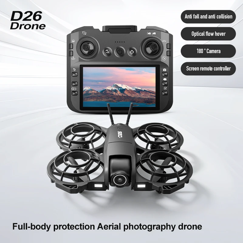 새로운 D26 RC 드론 4.3인치 대형 디스플레이 FPV 크로싱 머신 광학 흐름 호버링 장애물 회피 HD 카메라 항공 쿼드콥터 장난감