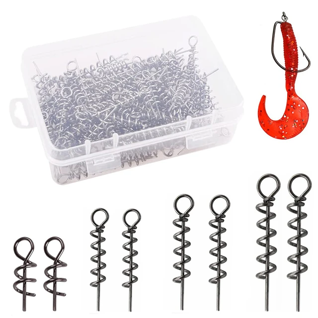 100pcs/box Soft Lure Spring Twist Lock Fishing Hook Centering Pin