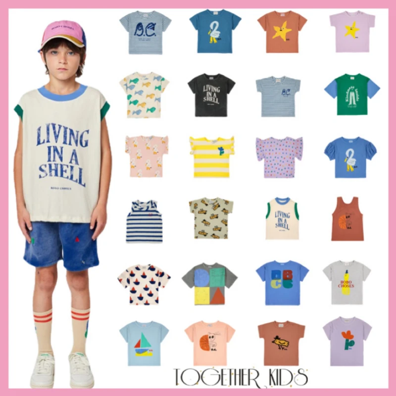 

Children's T-shirt 2023 Spring New BC Series Summer Boys and Girls Pure Cotton Short-sleeved Cartoon Printed Cotton T-shirt Lns