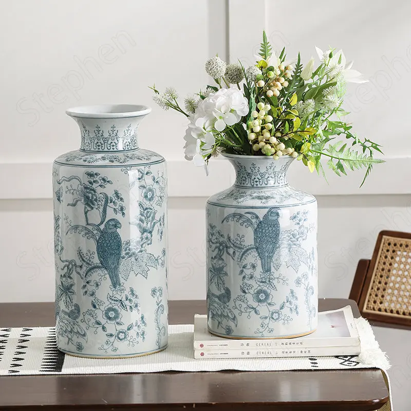 セラミックツイルズスタイルの彫刻が施された中国の田舎の家の装飾のための創造的な多肉植物の花瓶