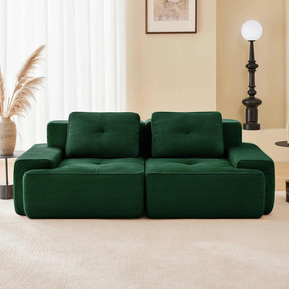Modernes Cord-Cloud-Sofa – Knochenloses Modulares Zweisitzer-Sofa mit Tiefem Sitz für Wohnzimmer Erhältlich in Grün Braun Champagner Schwarz – Detail 28