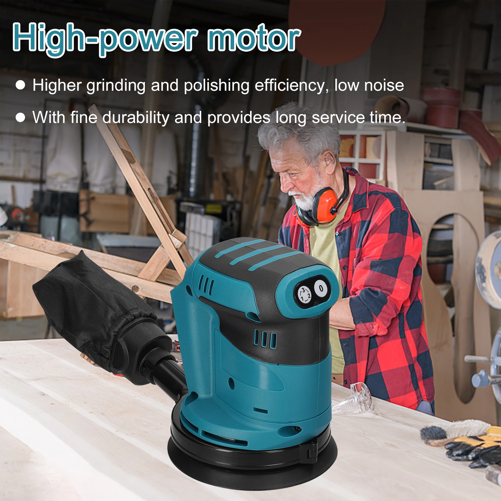 125mm Brush Motor Cordless Orbital Sander Wood Grinder Wood Metal Waxing Polishing Grinding Machine for Makita 18V Battery 5