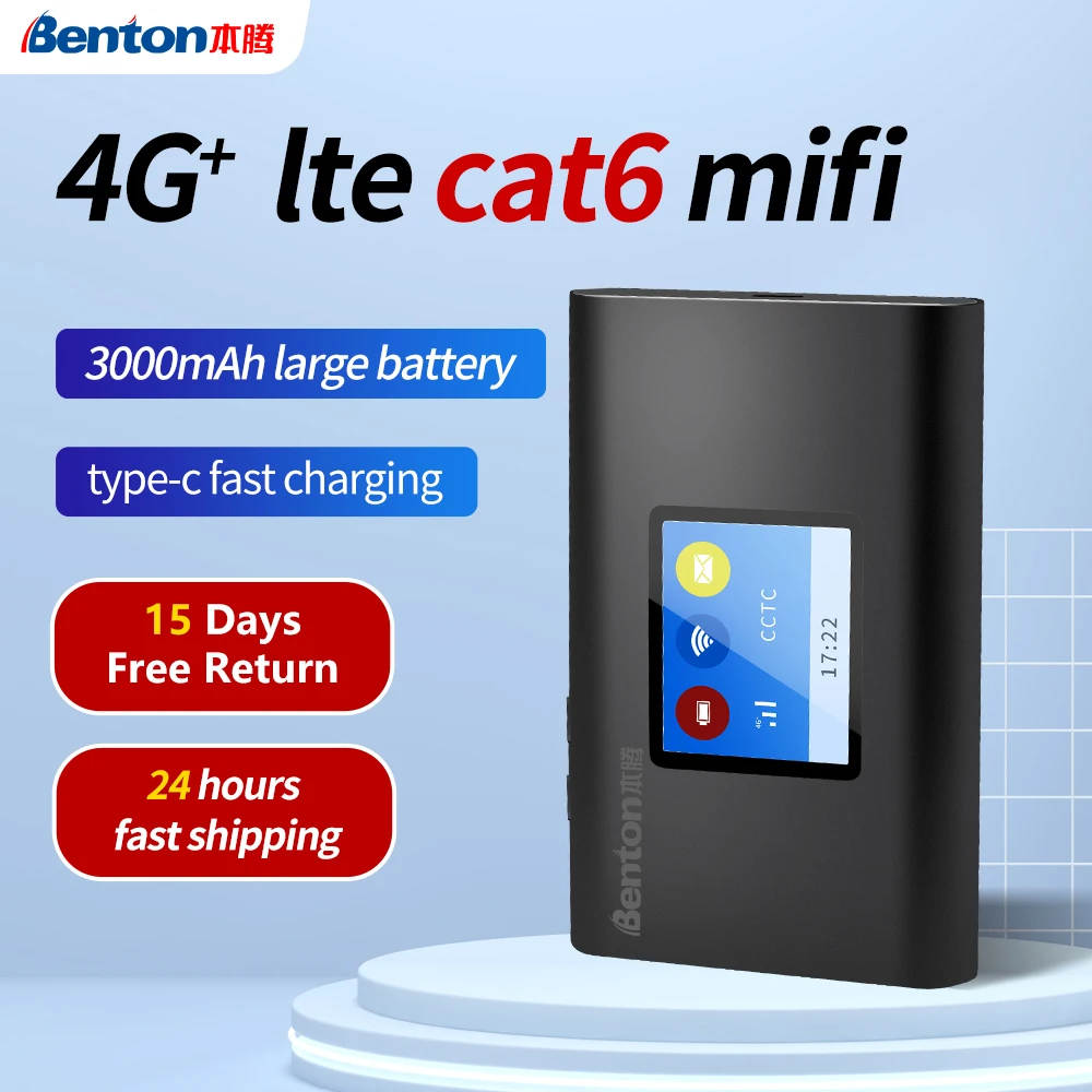 

New Benton M100 Cat 6 4G+ Wifi Wireless Router 300Mbps Lte Portable Wifi Hotspot 5G Mifi Unlock Type-c Fast Charge 3000 mAh