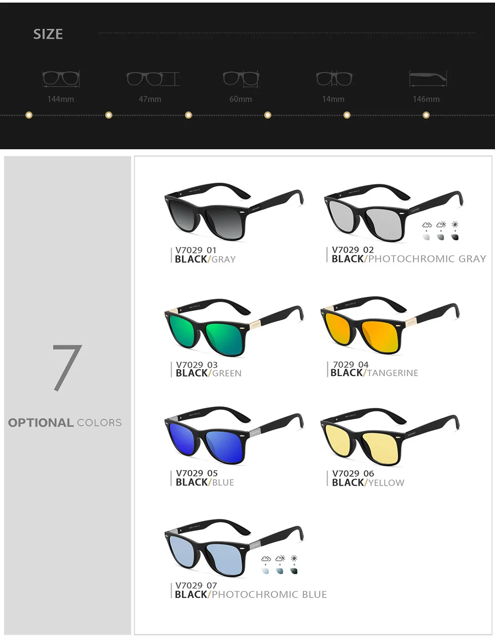 VEITHDIA Klassische Radfahren Polarisierte Schutz Sonnenbrille Männer Frauen Fahrrad Brillen Camping Wandern Schutzbrillen UV400 FH07029 – Detail 5