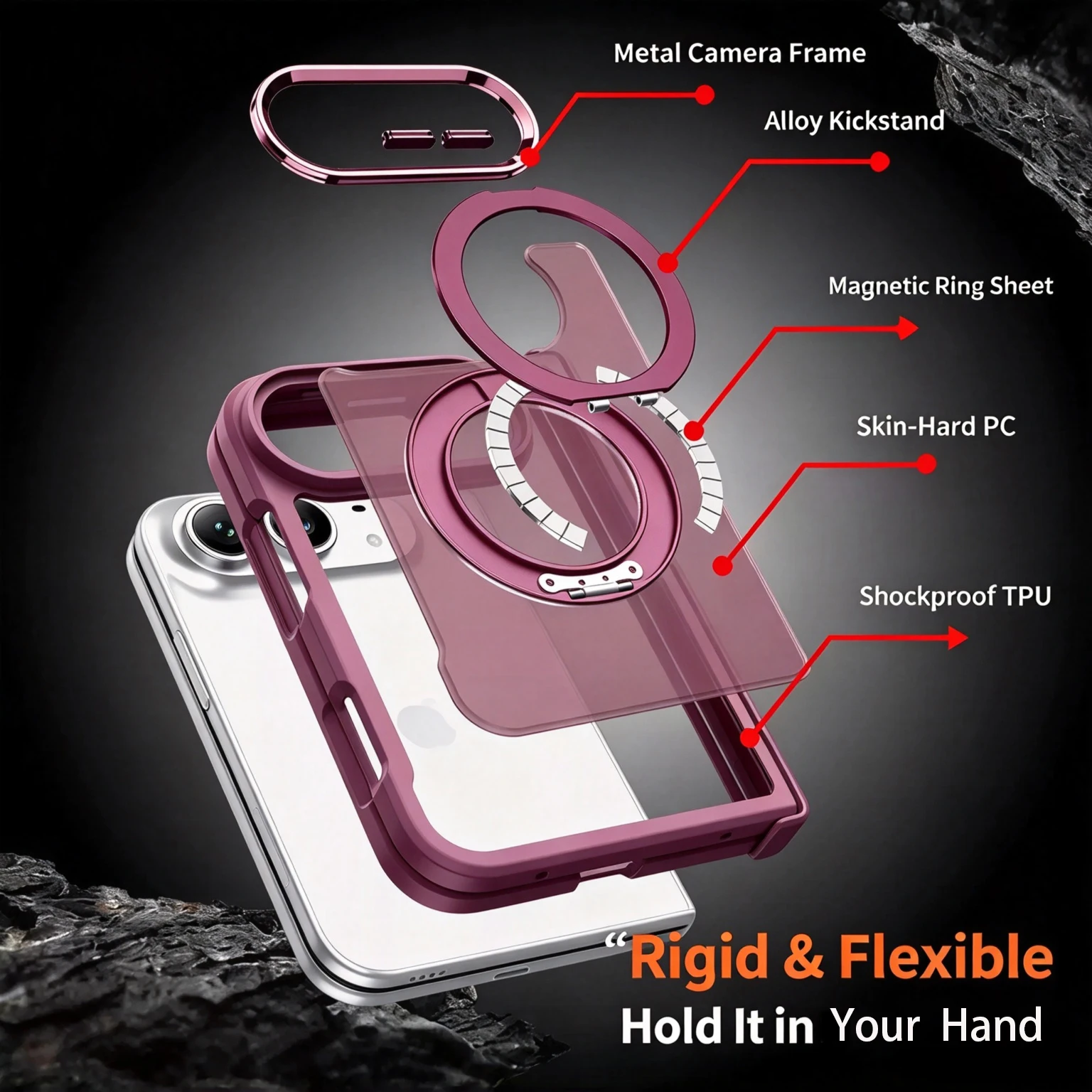 Foldable Magnetic 360° Stand Matte Shockproof TPU Phone Case with Full-Body Protection