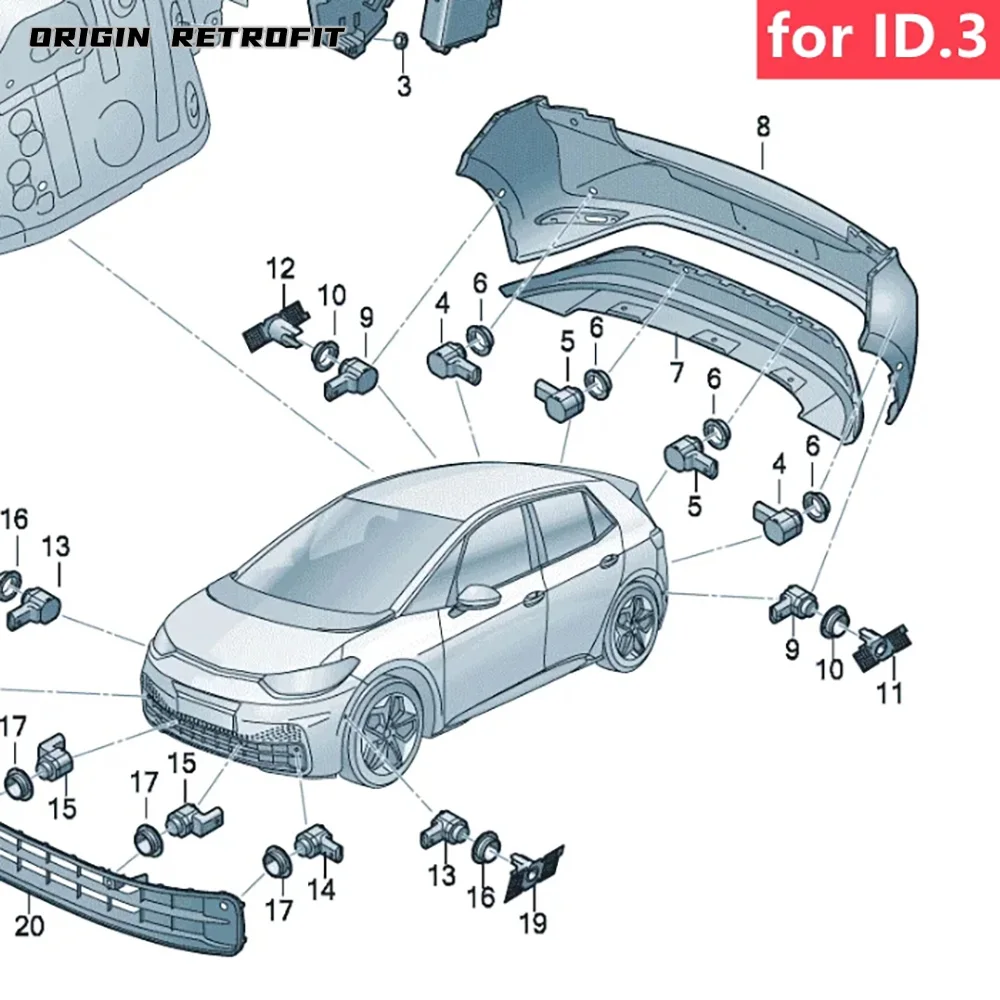 1EA 919 275 275A 275B 1ED 919 275A 275B 275C Parking Front Rear Side Radar Sensor For VW ID3 ID.4 ID 6 Audi Q4 Q5 e tron