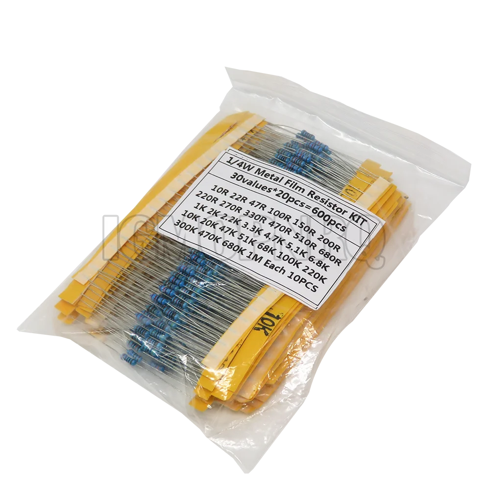 600PCS/set 30 Kinds 1/4W Resistance 1% Metal Film Resistor Pack Assorted Kit 220ohm 470R 1K 10K 20K 100K 1M Resistors 300PCS/Set metal film resistor,metal film resistors