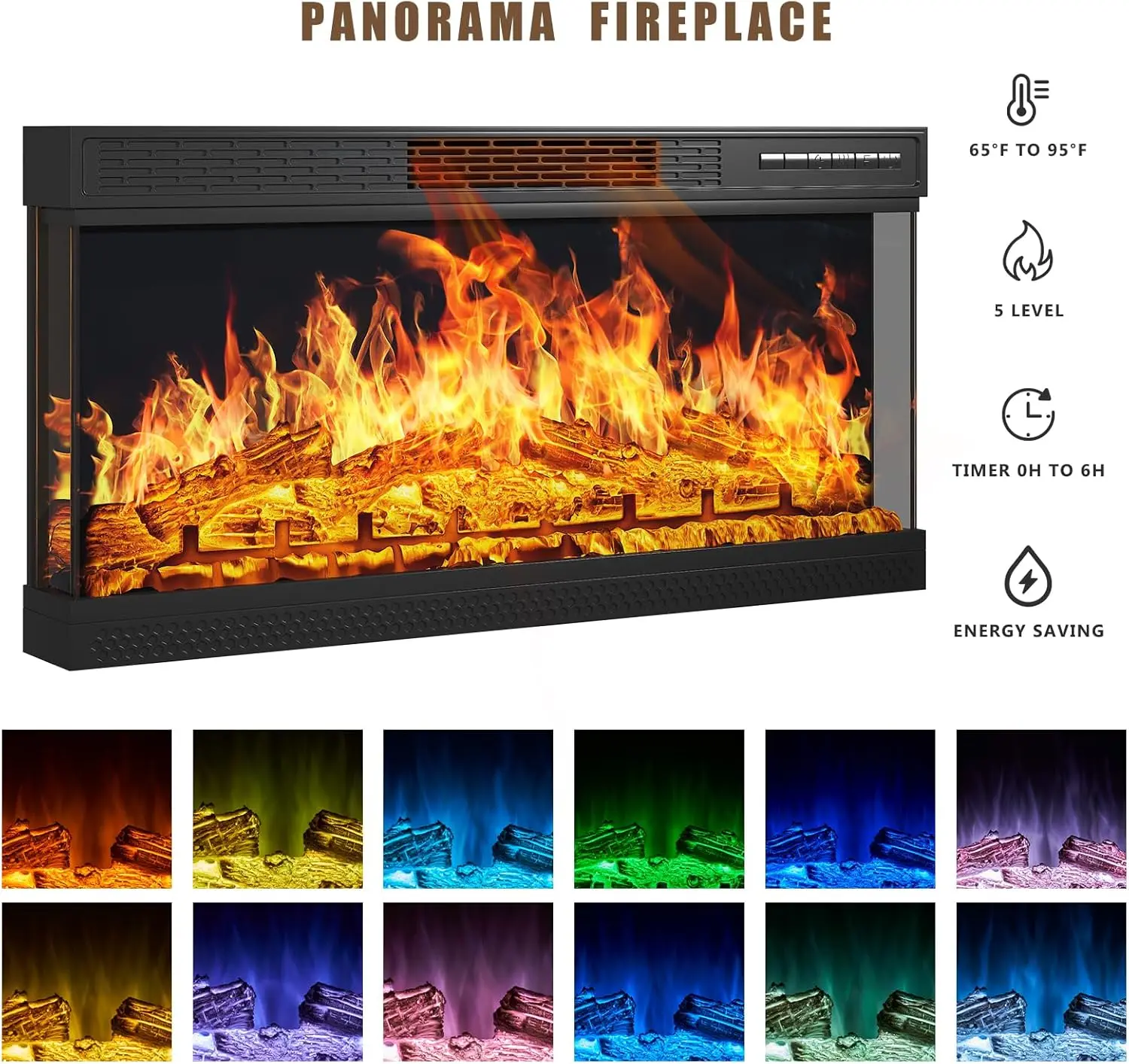 Description Picture 6 of item36 Inch 3-Sided Glass Fireplace TV Stand for TVs up to 80", Rustic Media Entertainment Center Console Table with Glass Door