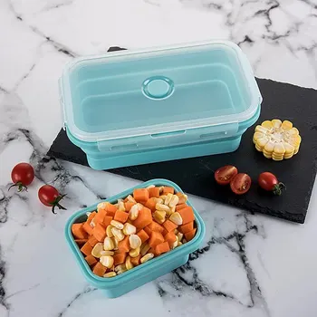 Food Grade Square Portable Foldable Silicone Lunch Box Refrigerator Microwave Oven Lunch Box Storage Box Outdoor Lunch Box